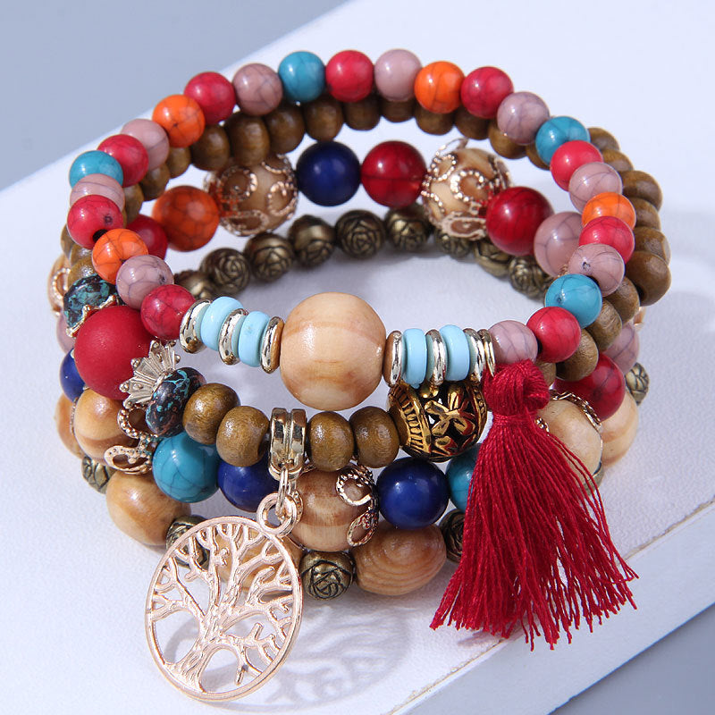 Fashion Simple Bohemian Wooden Beaded National Bracelet