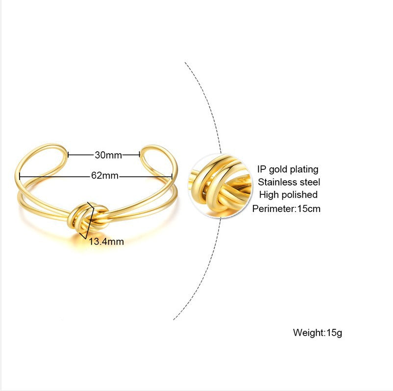 Women's Open-ended Fashion Simple Geometric Stainless Steel Gold Knotted Bracelets