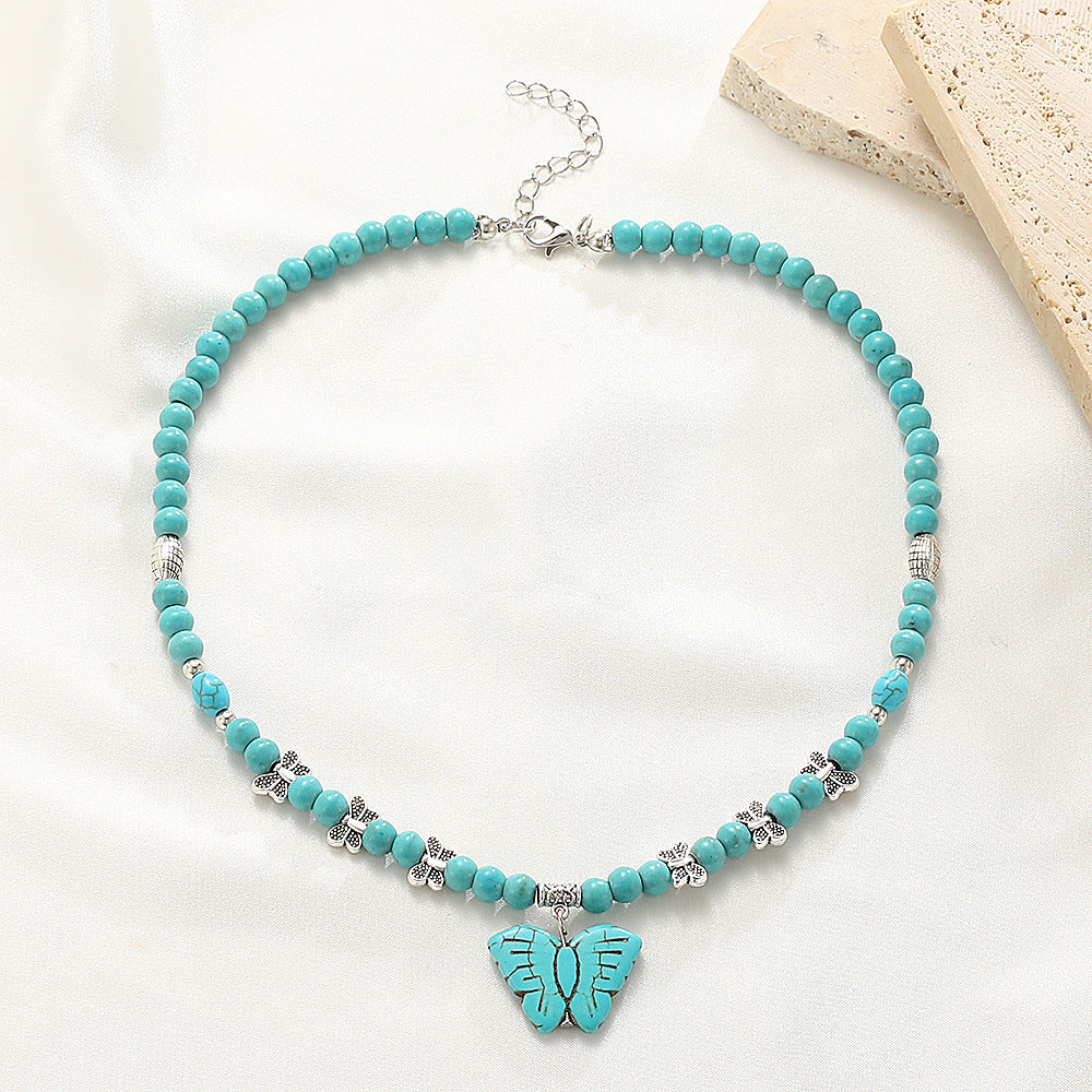 Colliers avec pendentif papillon Turquoise pour femmes, Style ethnique bohème