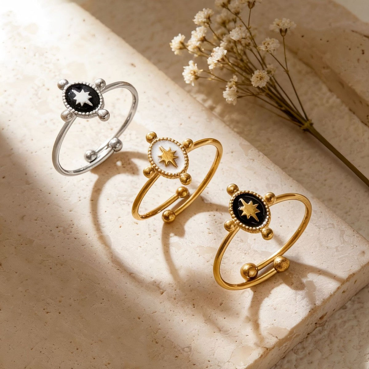 French Retro Asterism Open Light Luxury Minority Ring