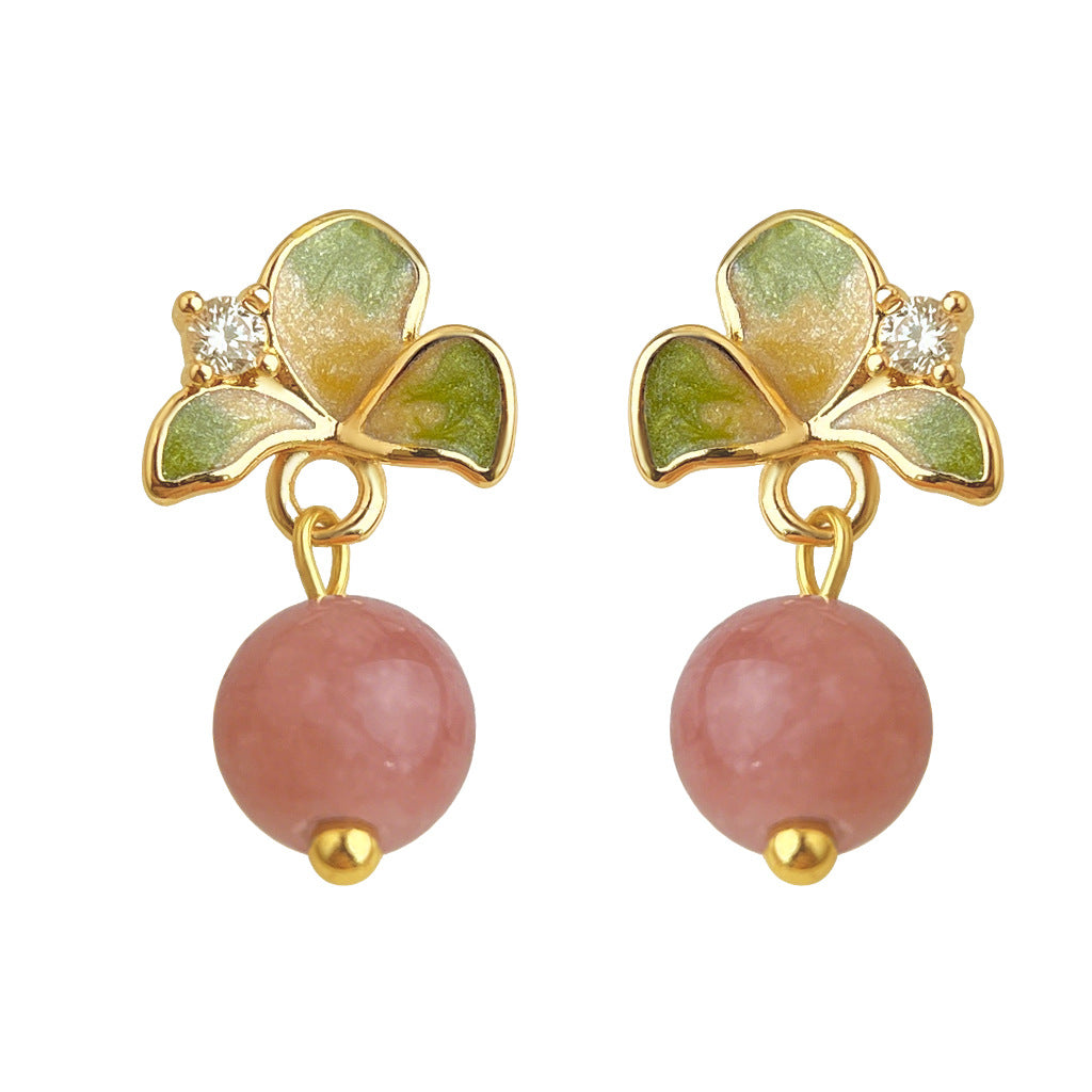 Women's Mori Style Inlaid Zircon Enamel Drip Glazed Hand Painting Flower Earrings