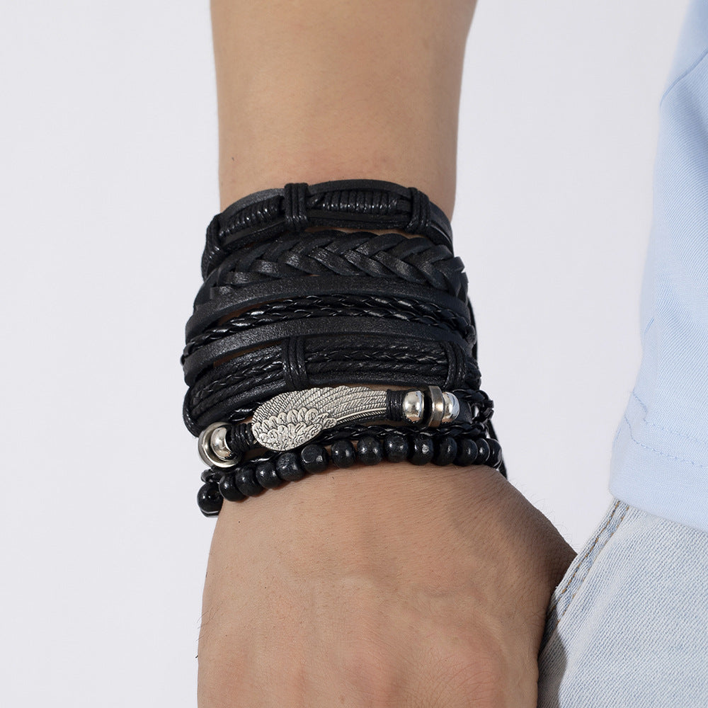 Bracelets de costume en cuir tissé Vintage pour hommes, ornement