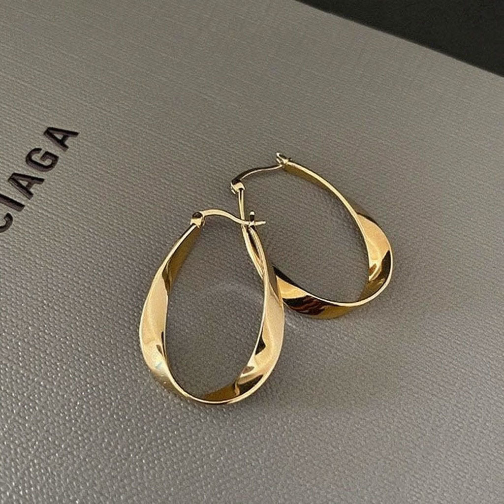 Simple Oval Geometric Ear Clip Entry Lux Elegant Stud Earrings
