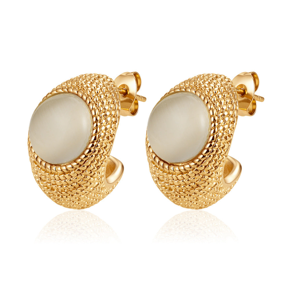 Women's Pearl Shaped Stainless Steel Retro Affordable Luxury High-grade Earrings