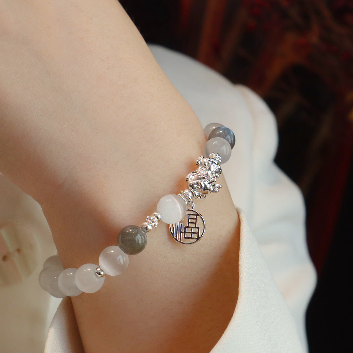 Strawberry Pink Crystal Opal Blessing Card Bracelet