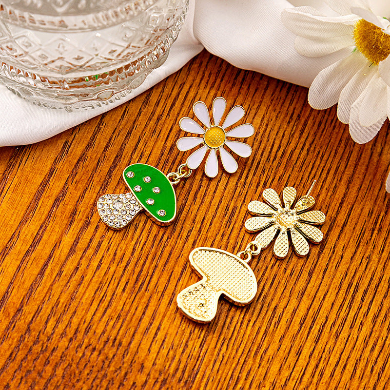 Boucles d'oreilles en forme de champignon pour femmes, petites marguerites blanches, douces, créatives, à la mode