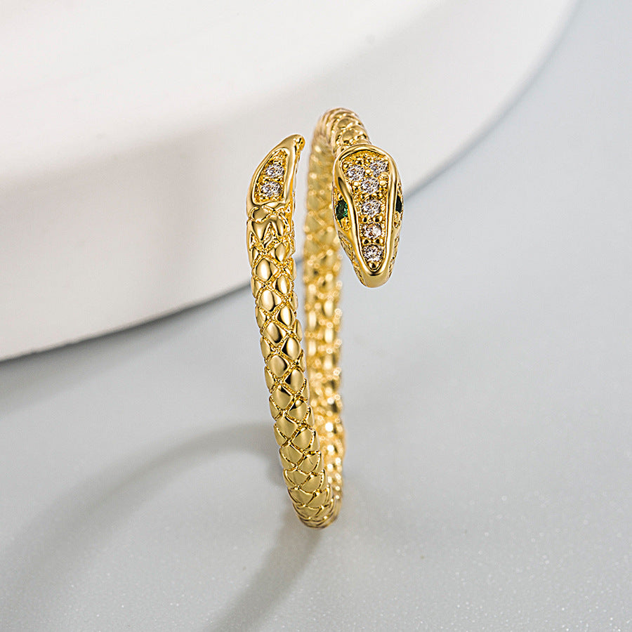 Retro Snake-shaped Inlaid Zircon Personalized Fashion Gold-plated Adjustable Rings