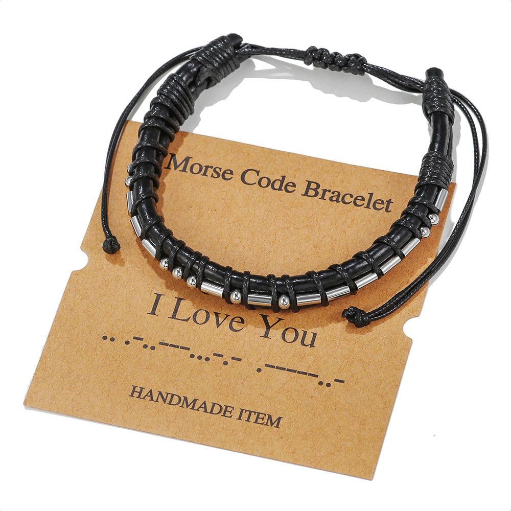 Leather Stainless Steel Moss Password Letter Bracelets