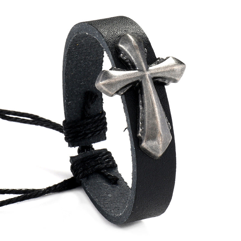 Men's Simple Vintage Weave Leather Cross Adjustable Bracelets