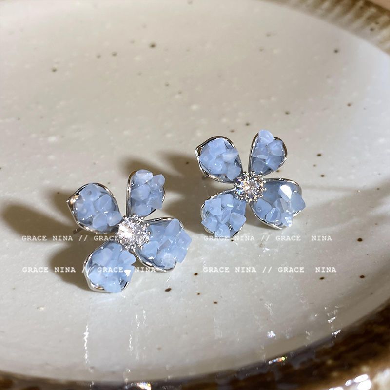 Women's Zircon Handmade Flower Light Luxury High-grade Earrings