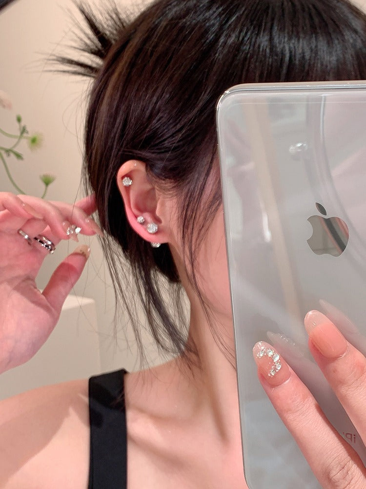 Women's Sier Auricular Needle Niche High Sense Zircon Ear Bone Pin Earrings