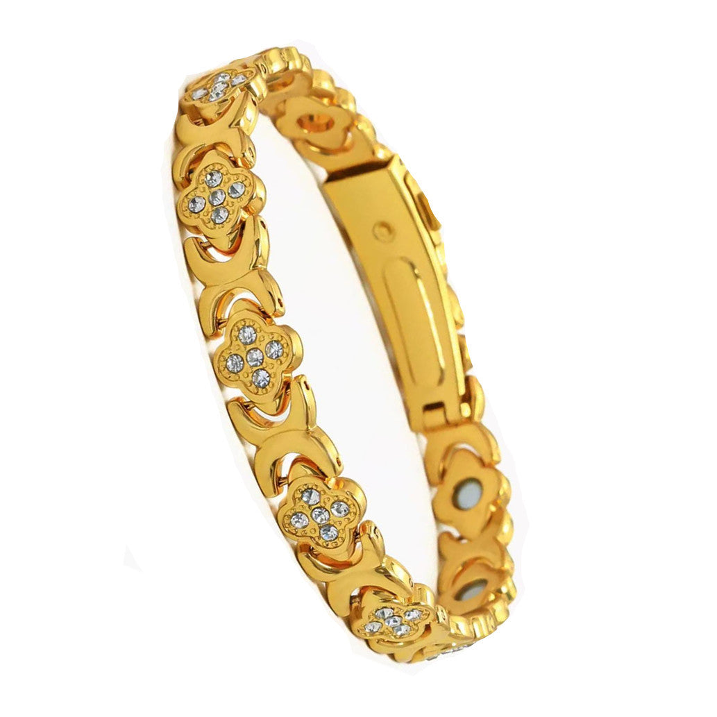 Magnet Affordable Luxury Fashion Clover Alloy Diamond Single Row Couple Bracelet
