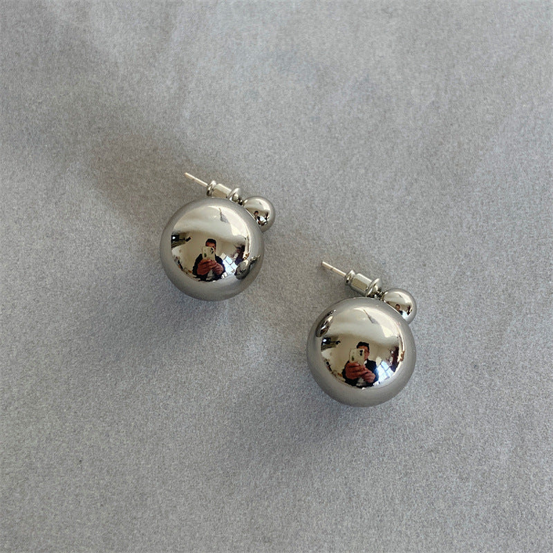 Metal Glossy Double Ball Female Sier Earrings