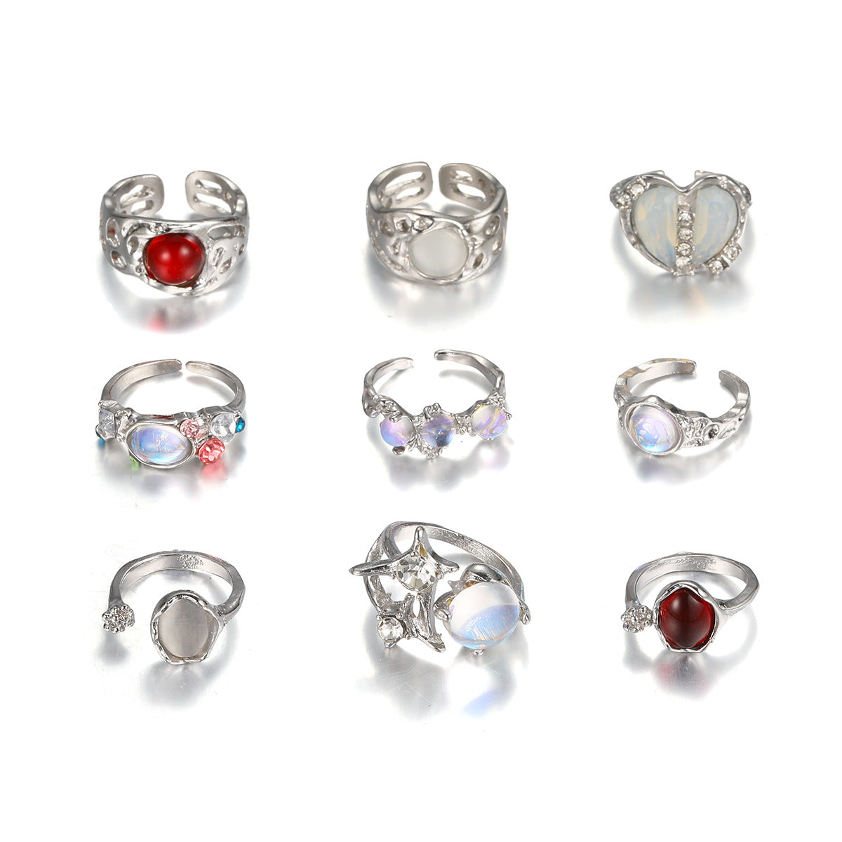 Cold Style Opal Split Heart-shaped Open Suit Pieces Female Personality Ring