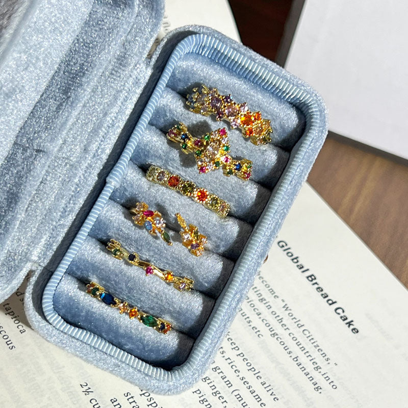 Romantic Gentle Colorful Crystals Twin Open Female Retro Temperamental Minority Ring