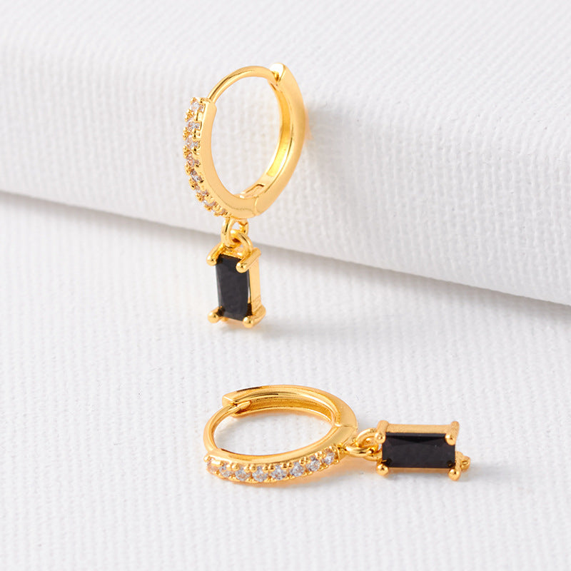 Women's Gold Plated Clip Slimming Black White Zircon Minority Simple Ear Buckle