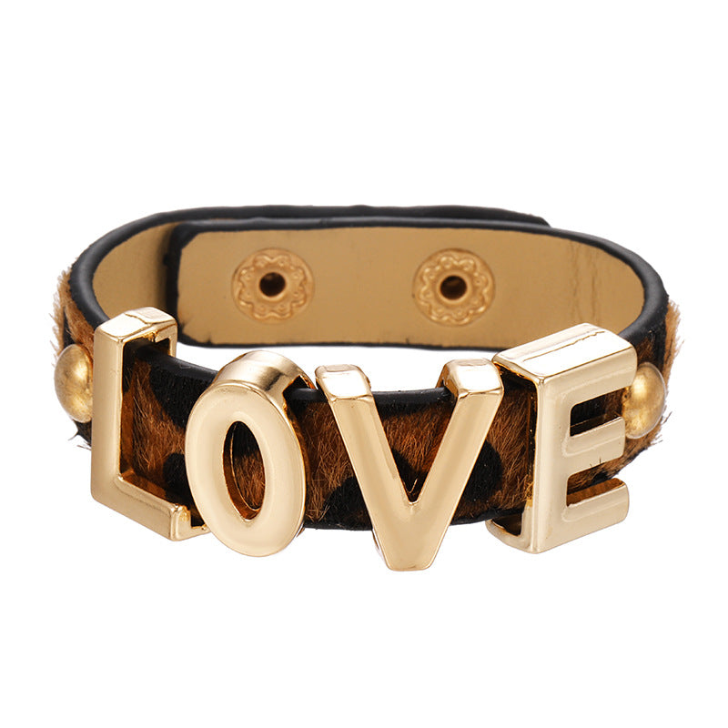 Bracelets léopard en cuir à personnalité polyvalente pour boîte de nuit exagérée pour femmes