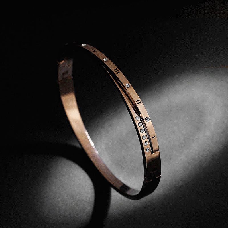 Women's Micro Inlaid Zircon Shiny Letter Rose Gold Plated Roman Bracelets