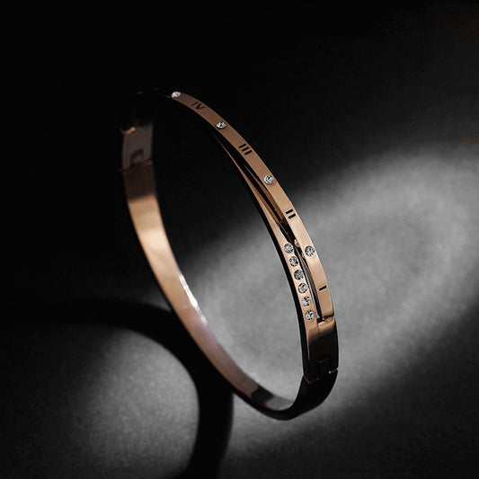 Women's Micro Inlaid Zircon Shiny Letter Rose Gold Plated Roman Bracelets