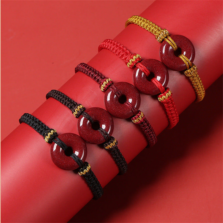 Bracelets à main en corde rouge réglable avec boucle de paix cinabre pour femmes et hommes