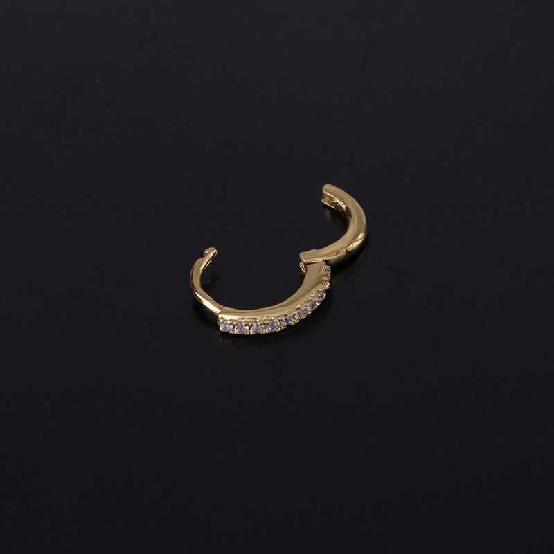 Thin Copper Inlaid Zircon Simple Ear Clip Piercing Single Wear Stud Earrings
