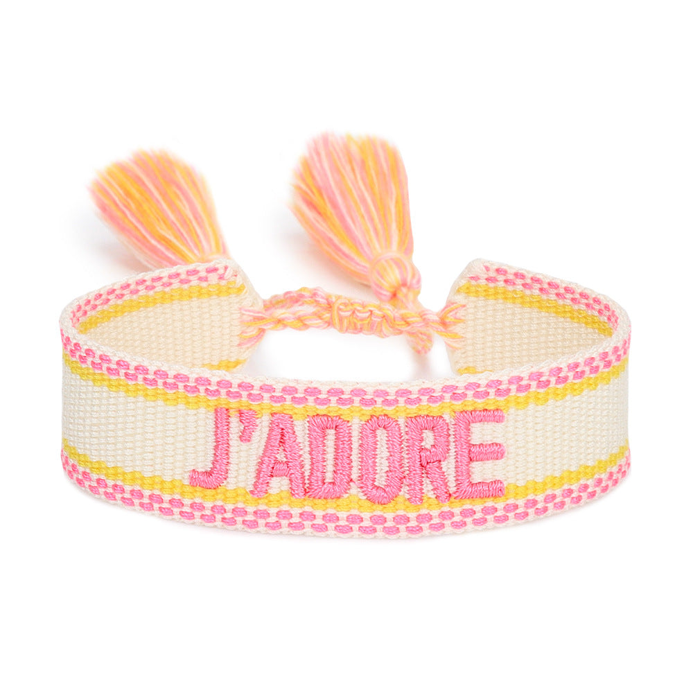 Women's Embroidered Letter Ribbon Carrying Strap Hand Bracelets