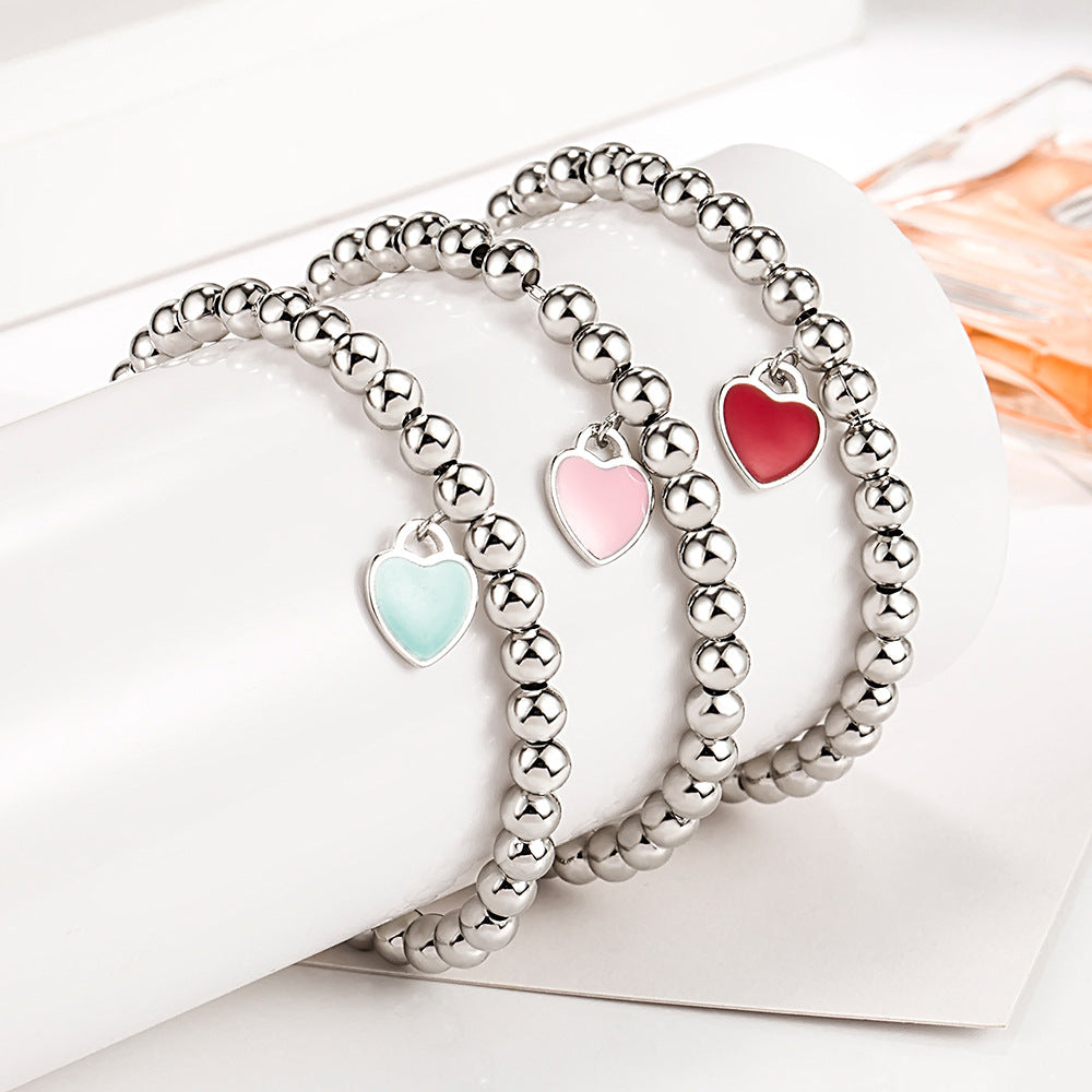 Beads Peach Heart Female Heart-shaped Enamel Bracelets