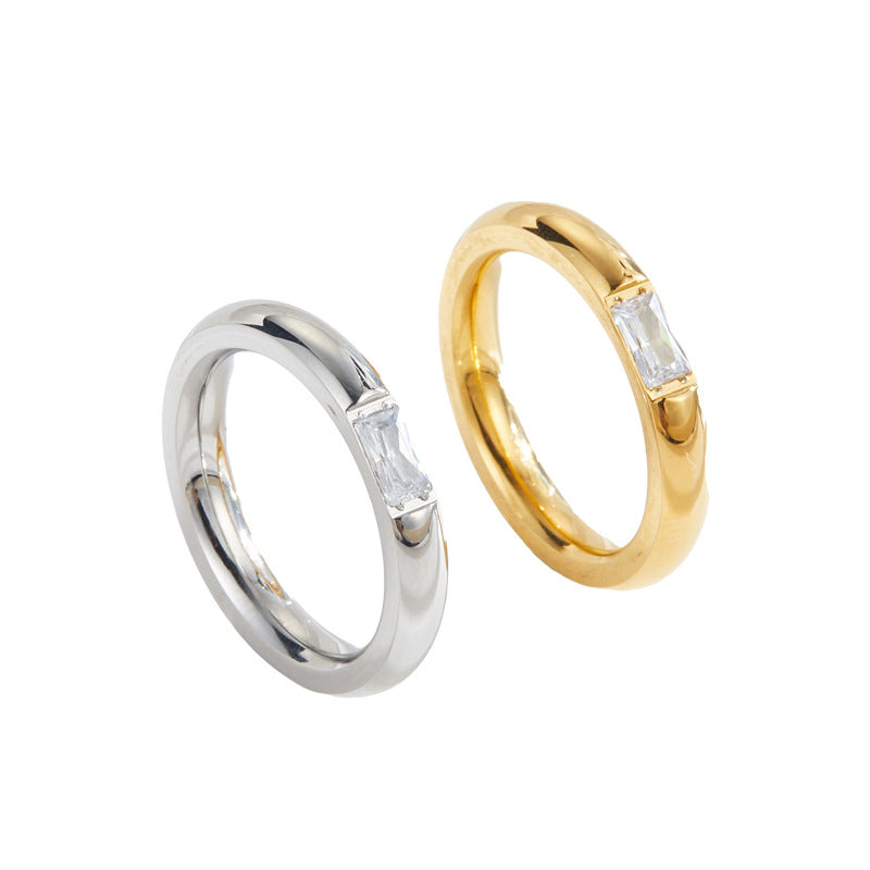 Women's Simple Arc Diamond Titanium Steel Design Rings