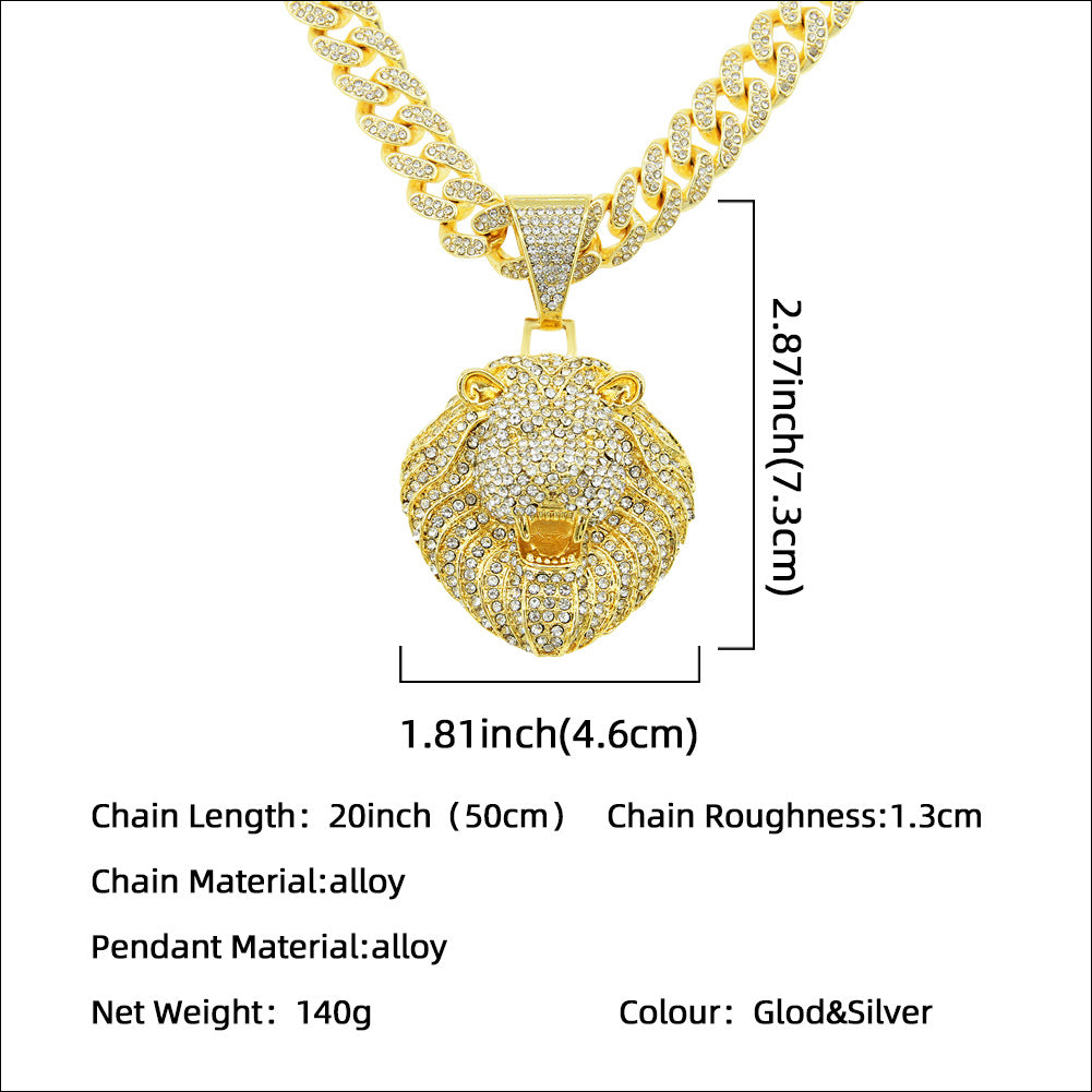 Men's Lion's Head Pendant Cuban Link Chain Hip Necklaces