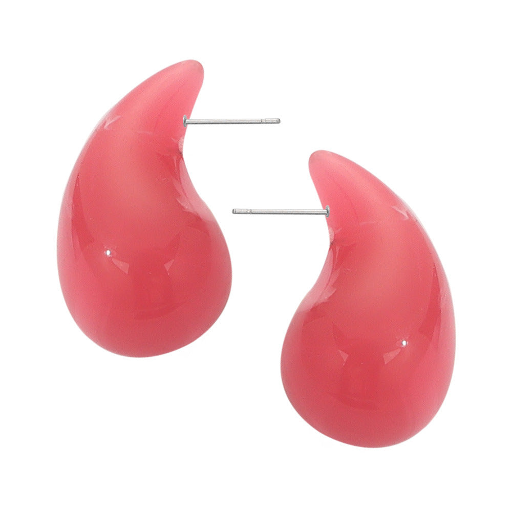 Fashion Simple Casual Style Resin Water Drop Shape Titanium Steel Earrings