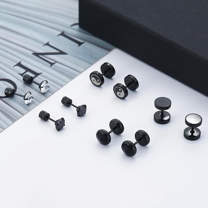 Men's Steel Barbell Round Piece Ear Cake Earrings