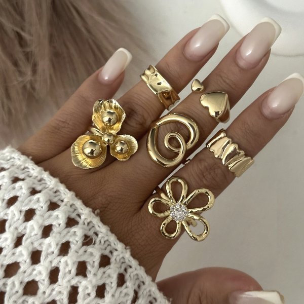 Women's Combined Fashion Liquid Lava Flower Irregular Rings