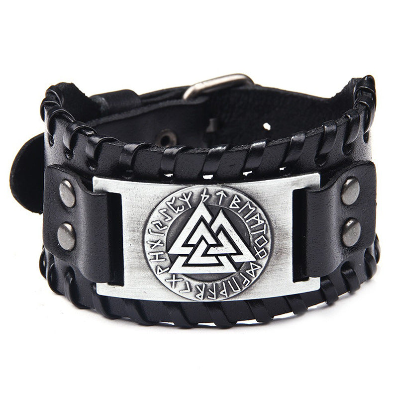 Men's Alloy Wolf Head Accessories Leather Wide Bracelets