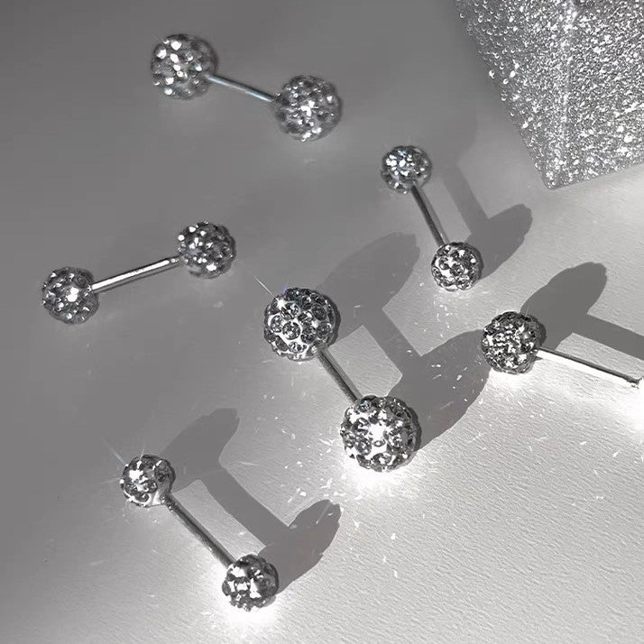 Women's Ear Sterling Sier Zircon Rhinestone Screw Bone Full Stud Earrings