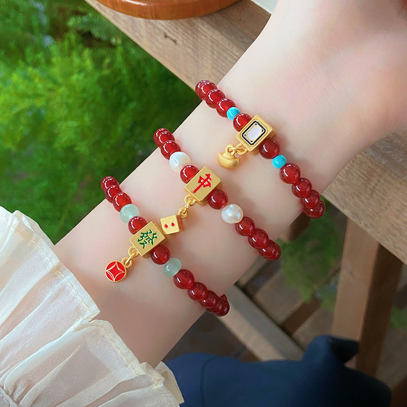 Cute Fun National Fashion Mahjong Agate Bracelets