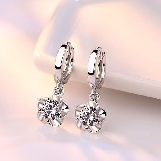 Fashion Flower White Diamond Sier Simple Graceful Rings