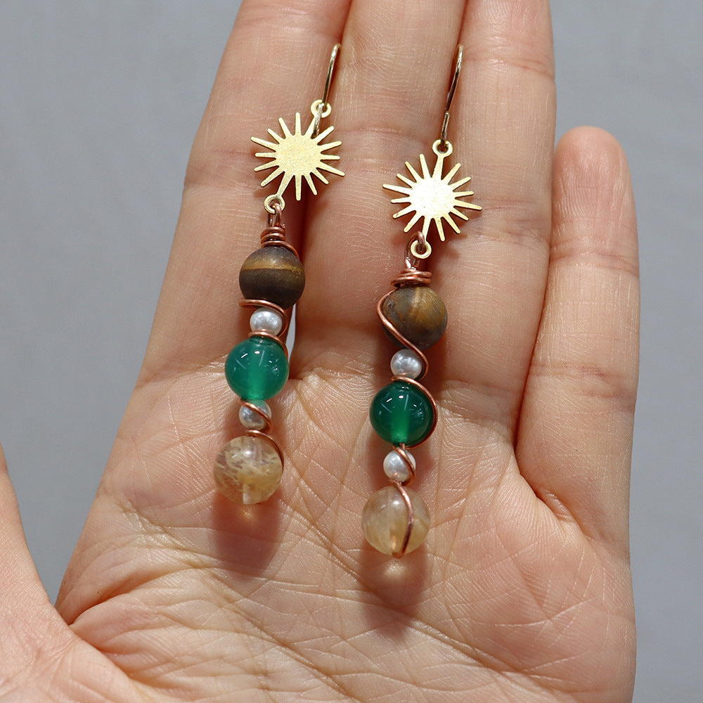 Handmade Natural Beads Earth Saturn Universe Sun Ear Rings