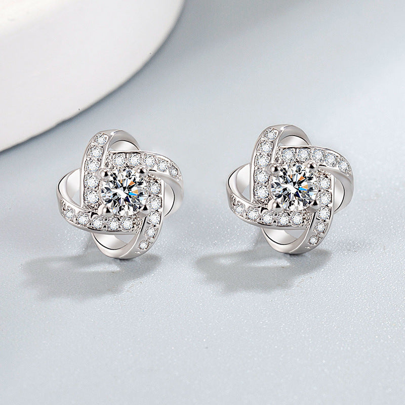 Korean Fashion Luxury Zircon Rotating Four Earrings