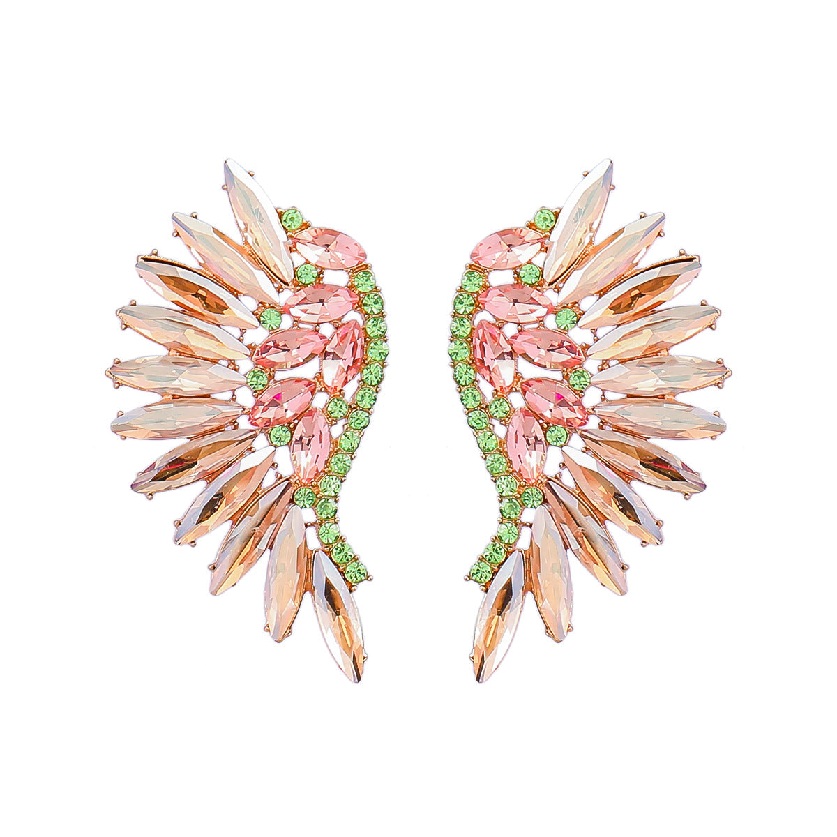 Colorful Crystals Exaggerated Fan-shaped Wings Fashion Earrings