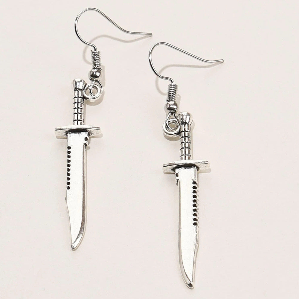 Unisex Punk Ancient Sier Small Dagger Eardrops Metal Earrings