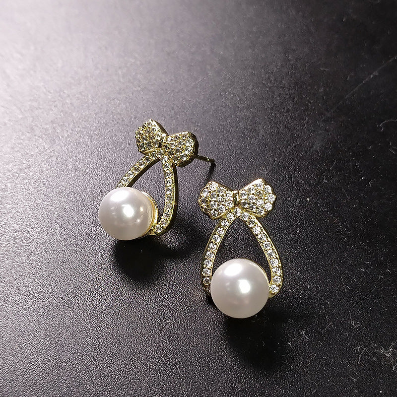 Simulation Pearl Bow Female Graceful And Cute Fresh Rings