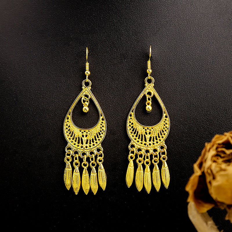 Style Peacock Golden Bell Tassel Bohemian Earrings