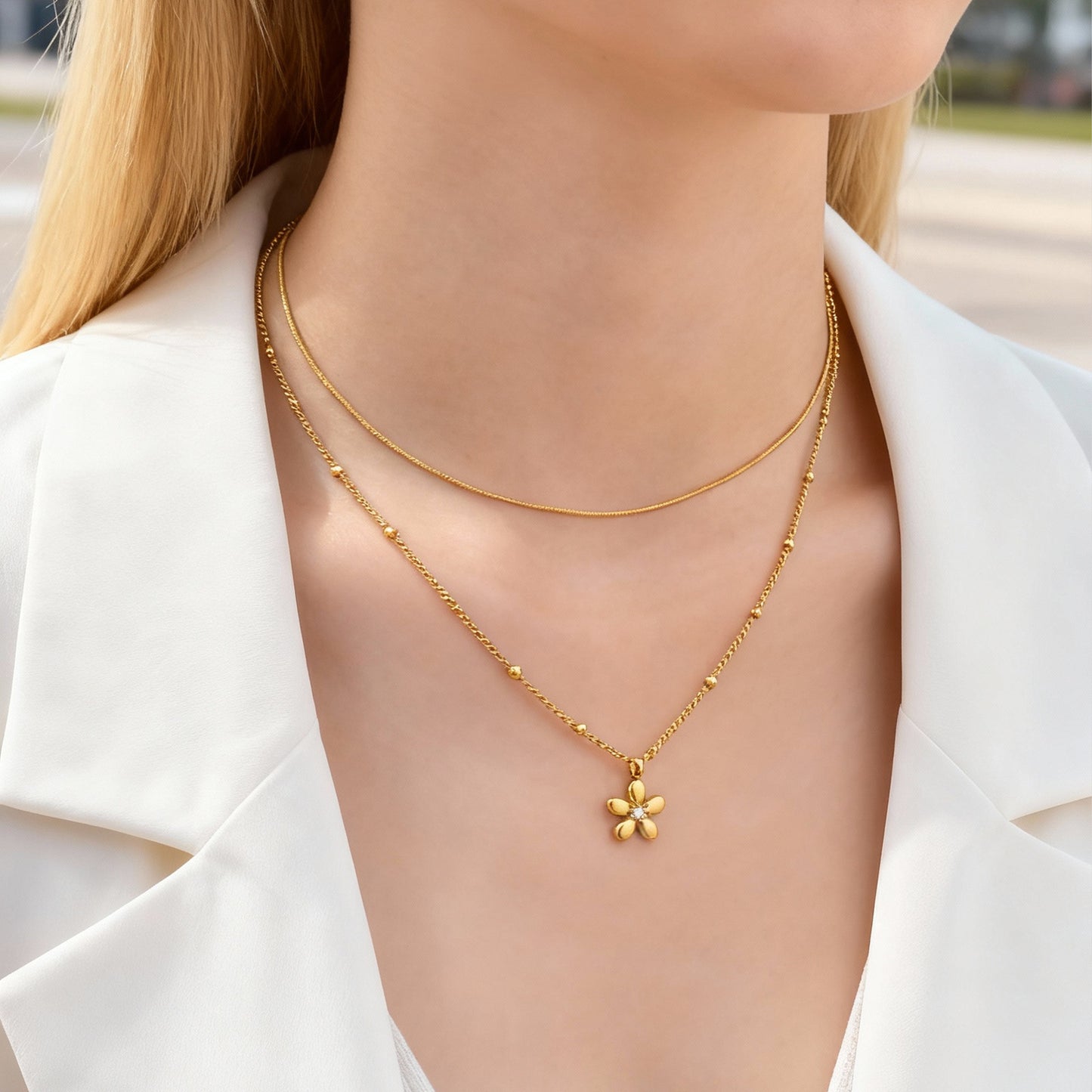 Women's Stainless Steel Bead Square Snake Chain Necklace