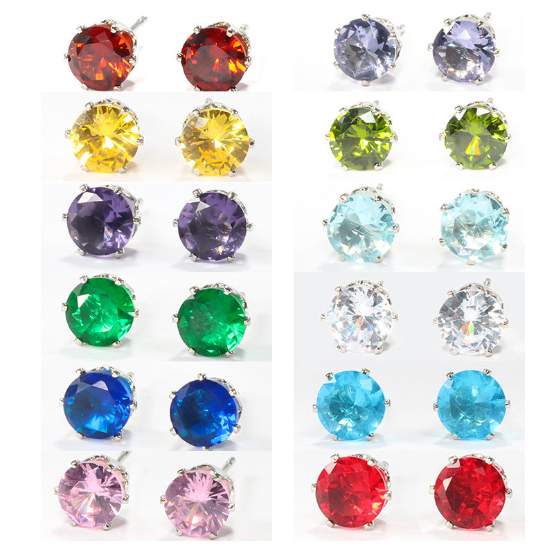 Women's & Men's Steel Color Zircon Diamond For Fashion Stainless Ear Stud Earrings