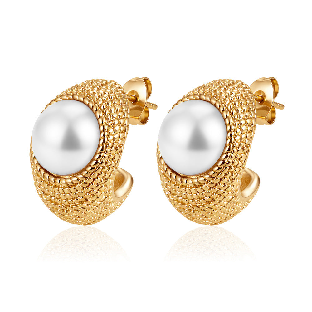 Women's Pearl Shaped Stainless Steel Retro Affordable Luxury High-grade Earrings