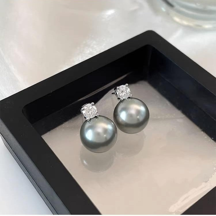 Women's Minimalist Diana Gray Bead Light Luxury High-grade Temperament For Fashionable Stud Earrings