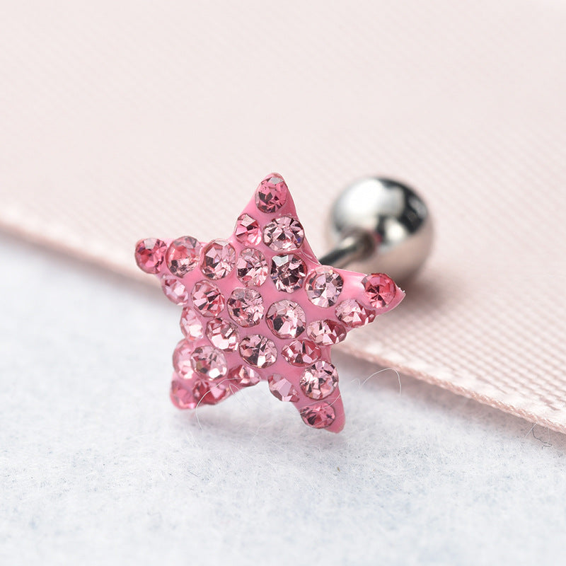 Trend Five-pointed Star Ear Bone Double-headed Spiral Titanium Steel Stud Earrings
