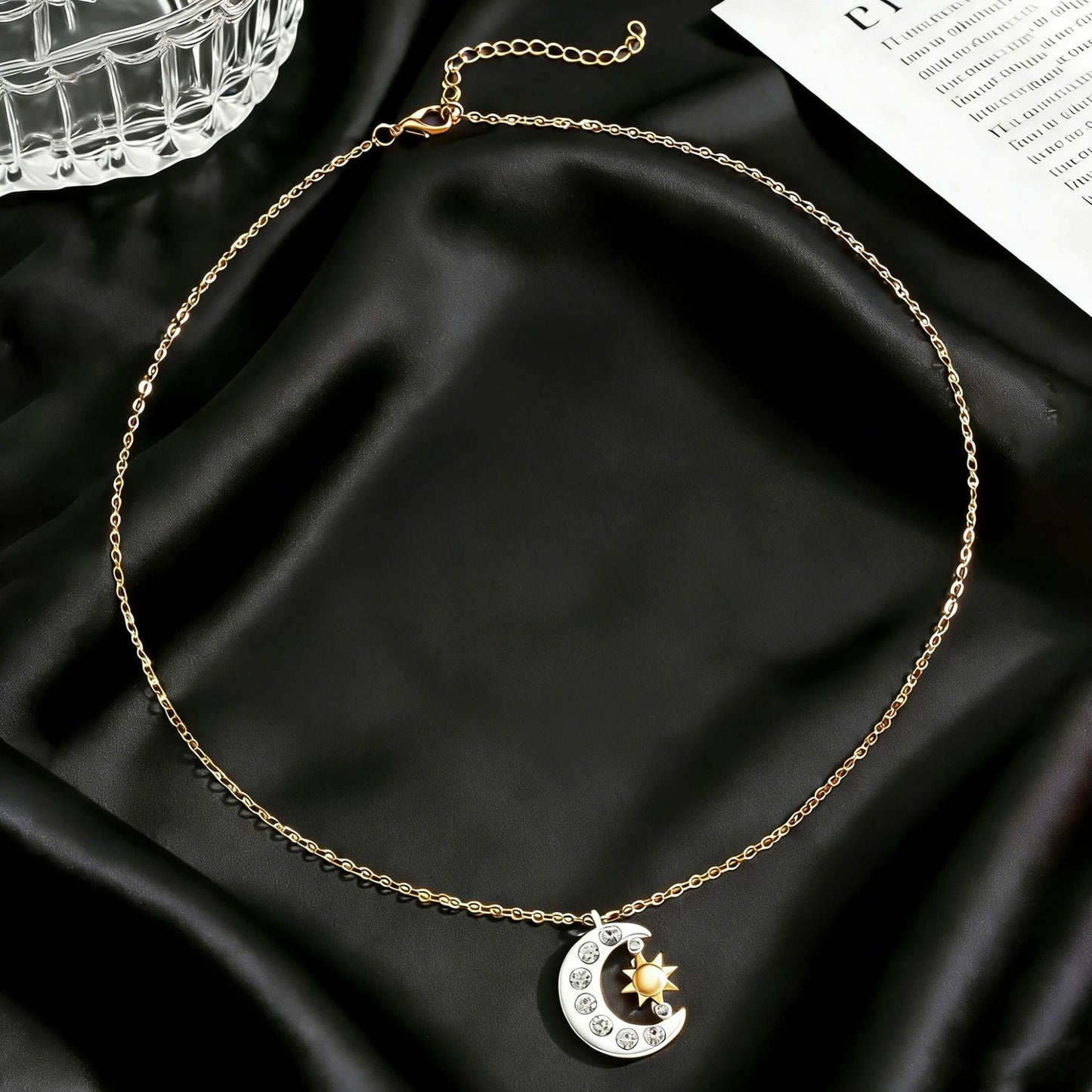 Copper Inlaid Zircon Sun Moon Female Jewelry Set