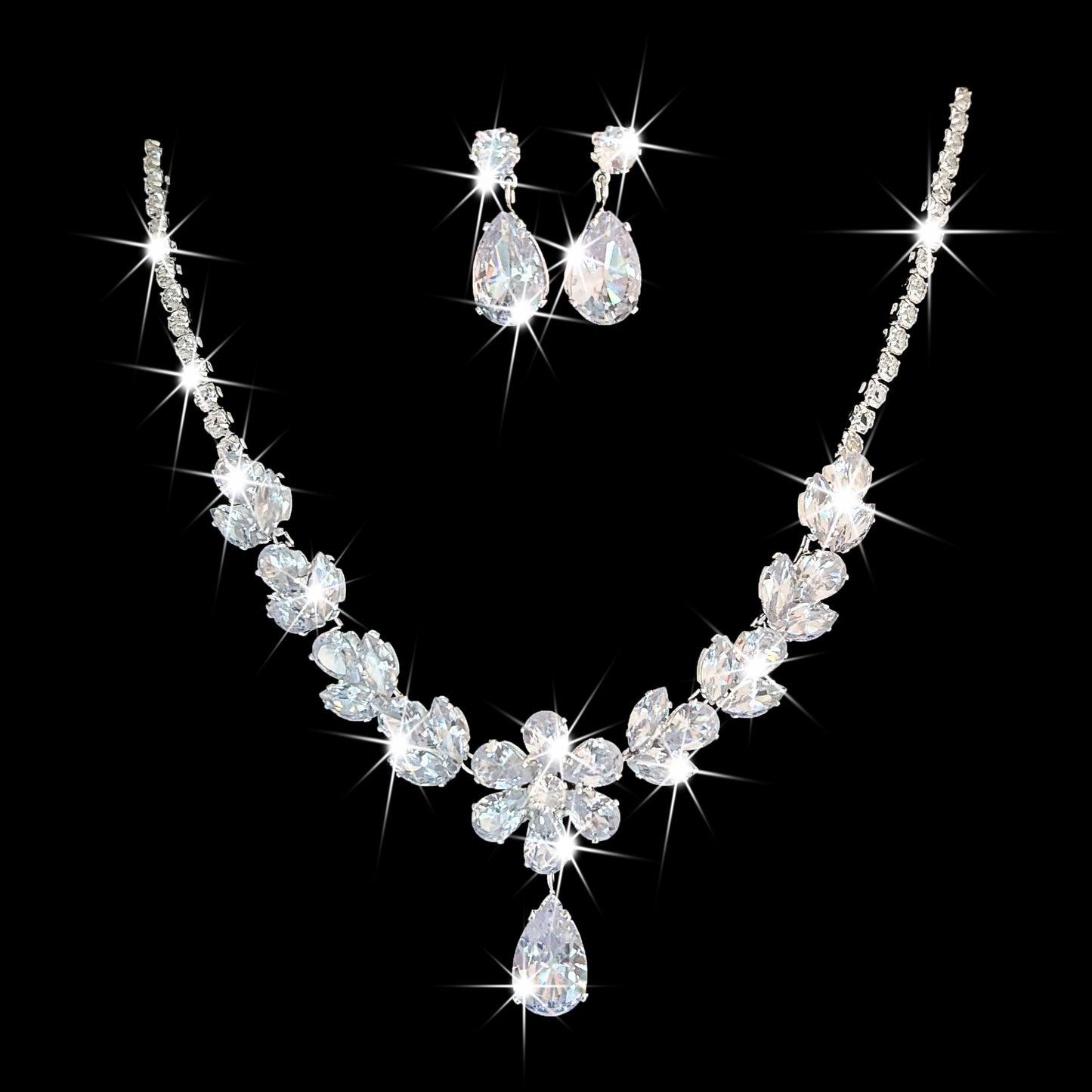 Zircon Flower Water Drop Female Light Luxury High-grade Sier Claw Jewelry Set