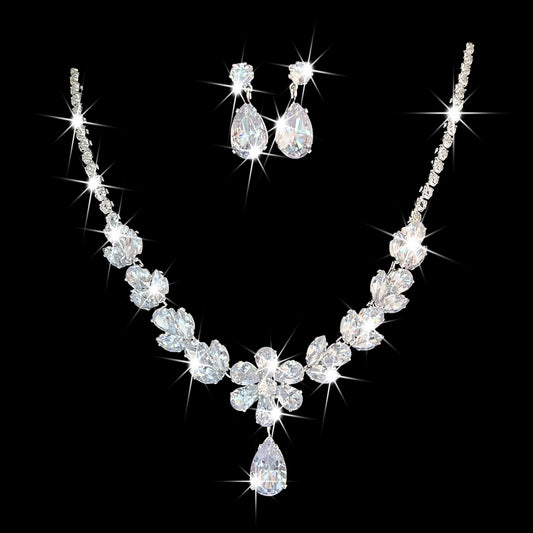 Zircon Flower Water Drop Female Light Luxury High-grade Sier Claw Jewelry Set